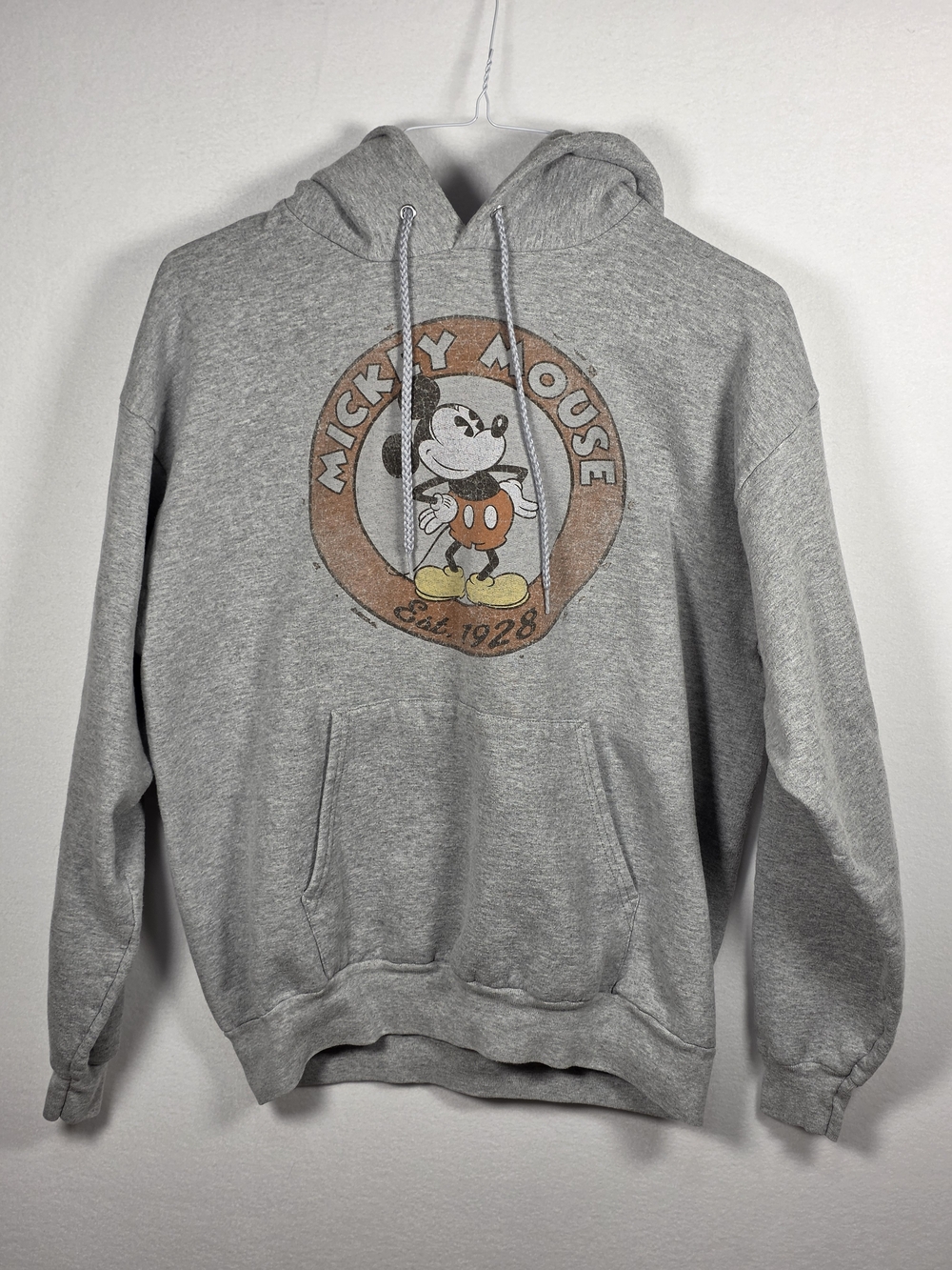 Disney Mickey Mouse Hoodie Gray Pullover Sweatshirt Vintage Look Est. 1928 Women